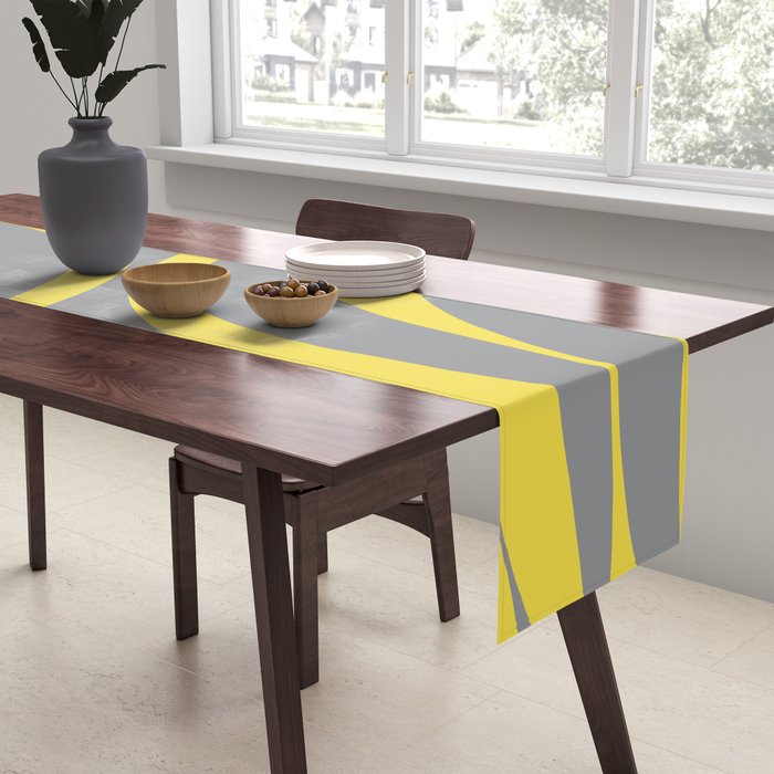 New Groove Retro Swirl Abstract Pattern in Yellow and Gray Table Runner Gallery Image 2