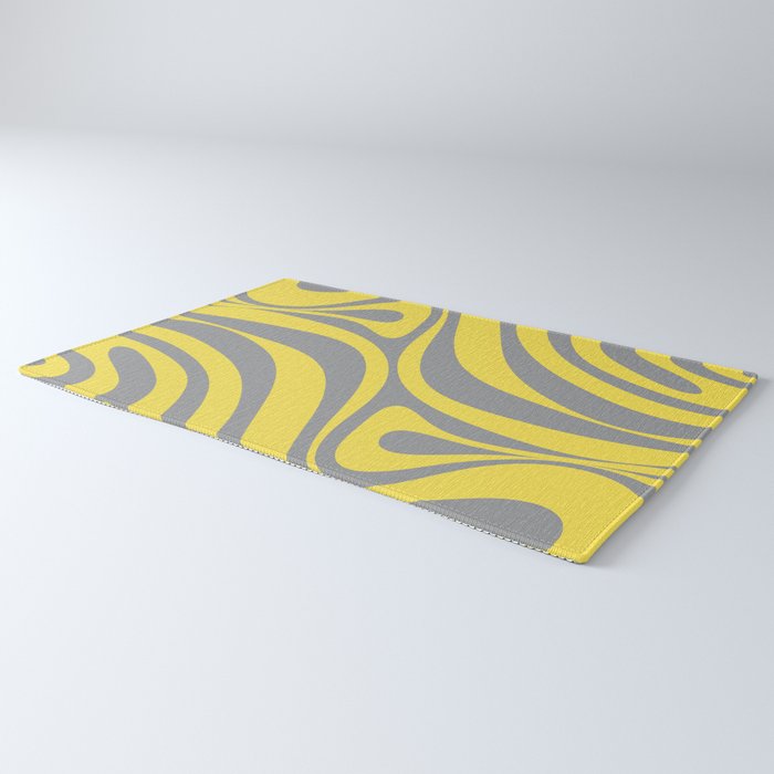 New Groove Retro Swirl Abstract Pattern in Yellow and Gray Rug Gallery Image 3