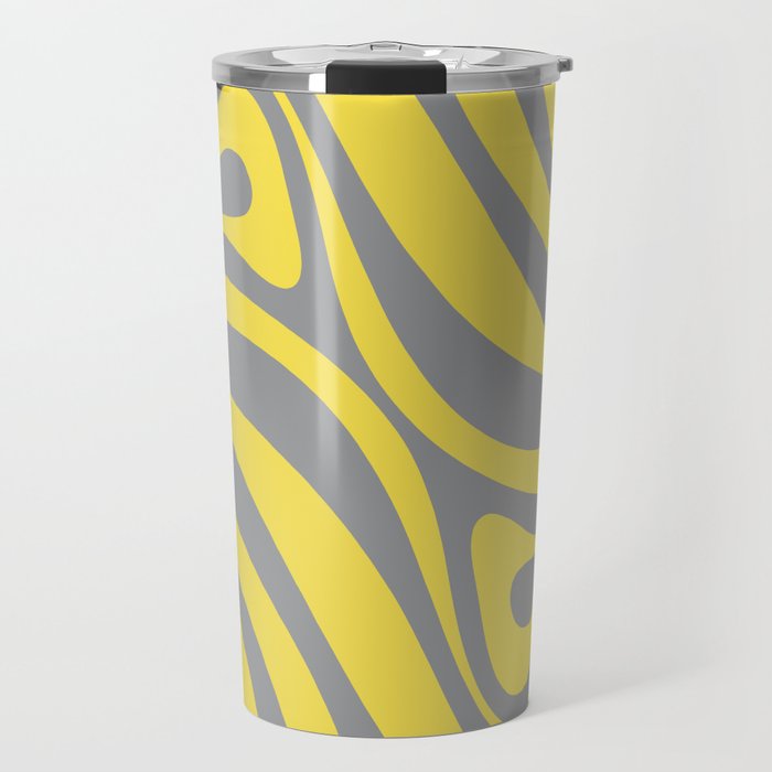 New Groove Retro Swirl Abstract Pattern in Yellow and Gray Travel Mug Gallery Image 1