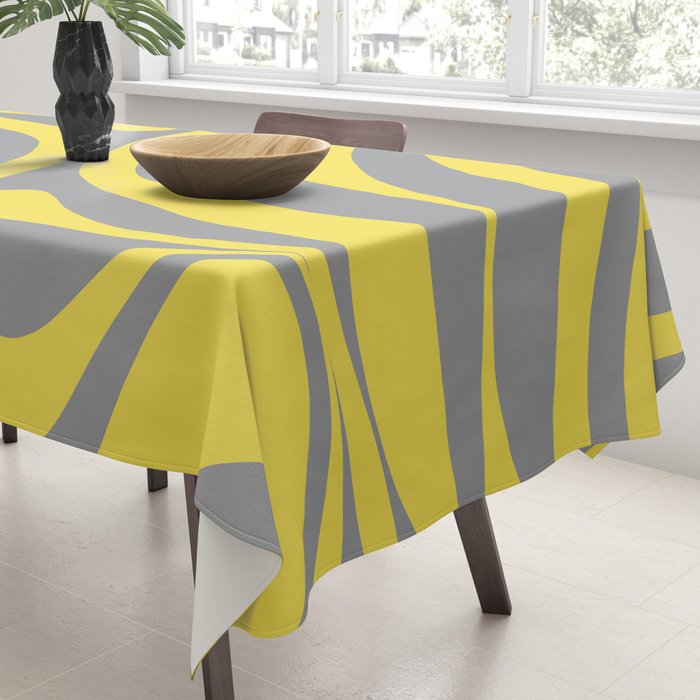 New Groove Retro Swirl Abstract Pattern in Yellow and Gray Tablecloth Gallery Image 3