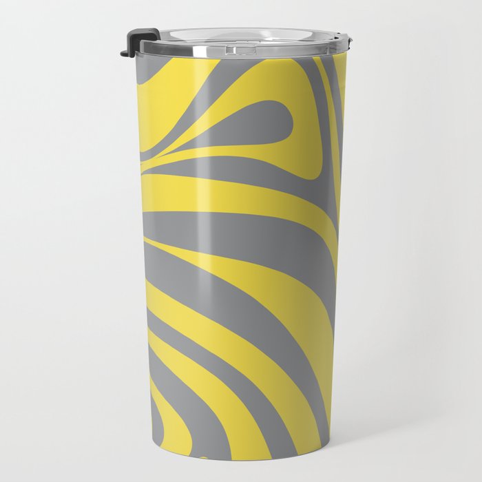 New Groove Retro Swirl Abstract Pattern in Yellow and Gray Travel Mug Gallery Image 3