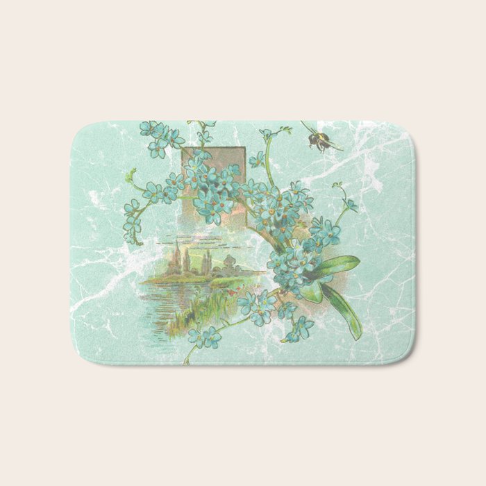 Modern vintage mint marble floral landscape Bath Mat Gallery Image 1