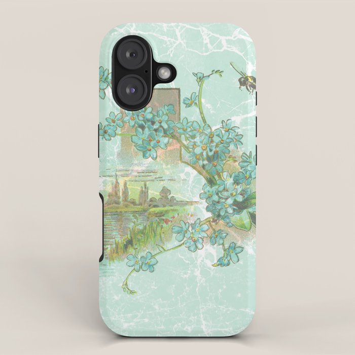 Modern vintage mint marble floral landscape iPhone Case Gallery Image 1