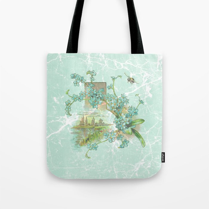 Modern vintage mint marble floral landscape Tote Bag Gallery Image 1