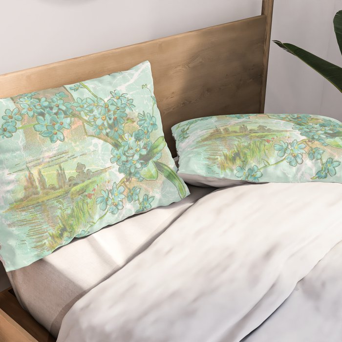 Modern vintage mint marble floral landscape Pillow Sham Gallery Image 2