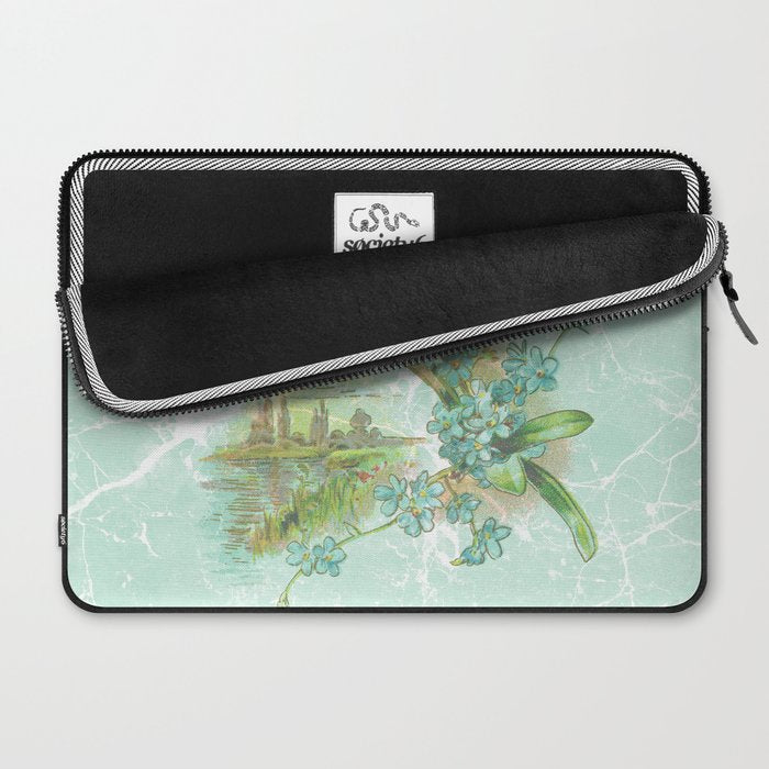 Modern vintage mint marble floral landscape Laptop Sleeve Gallery Image 2