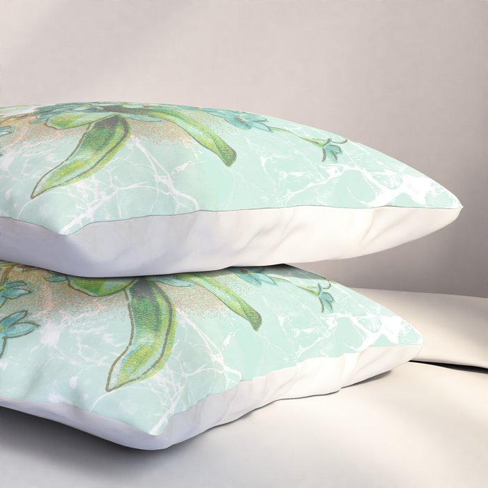 Modern vintage mint marble floral landscape Pillow Sham Gallery Image 3