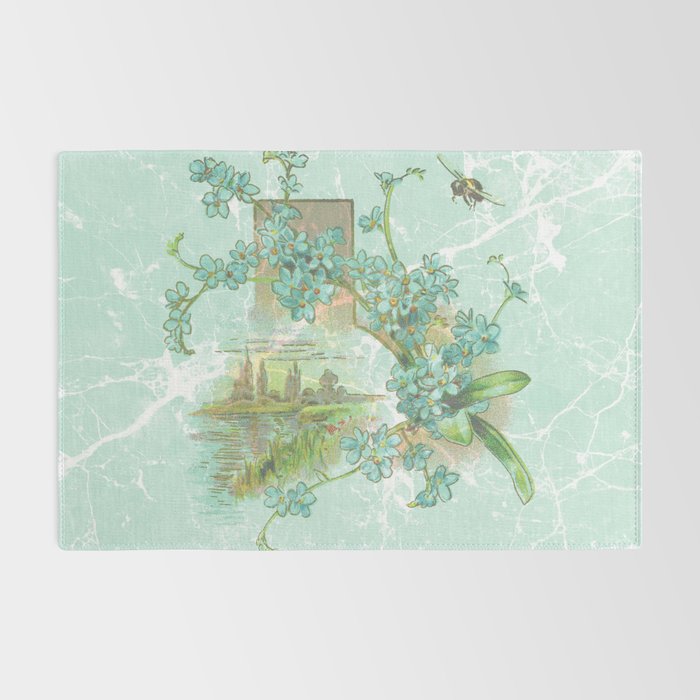 Modern vintage mint marble floral landscape Rug Gallery Image 2
