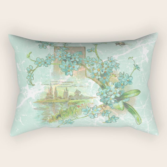 Modern vintage mint marble floral landscape Rectangular Pillow Gallery Image 2