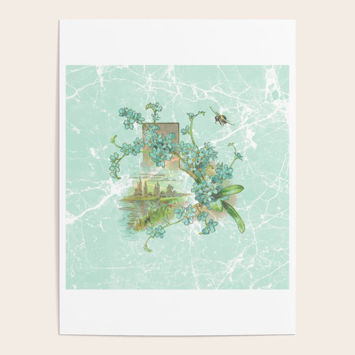 Modern vintage mint marble floral landscape Poster Gallery Image 1