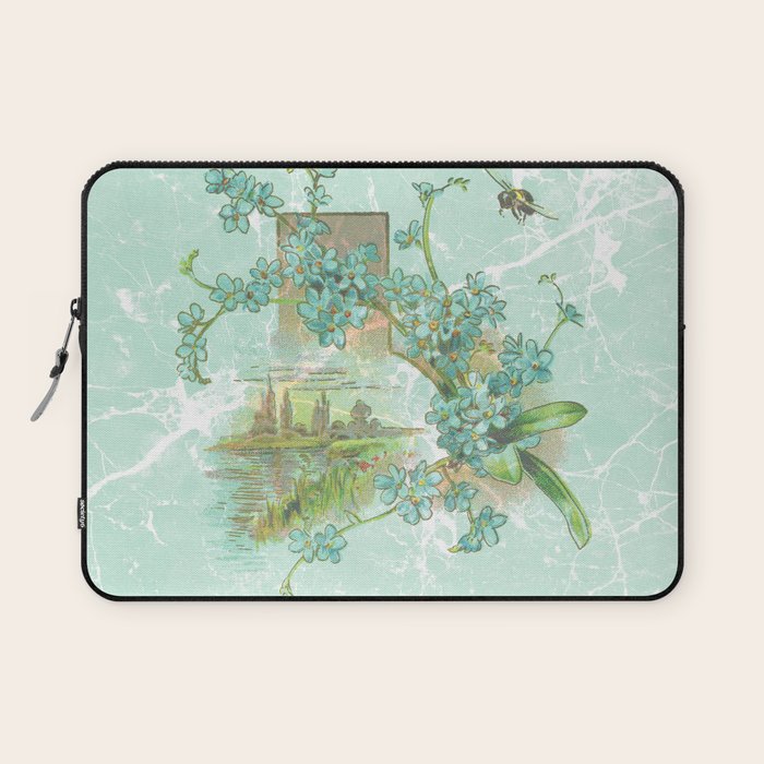 Modern vintage mint marble floral landscape Laptop Sleeve Gallery Image 1