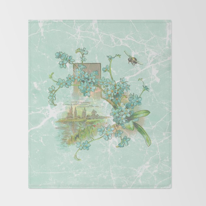 Modern vintage mint marble floral landscape Throw Blanket Gallery Image 2