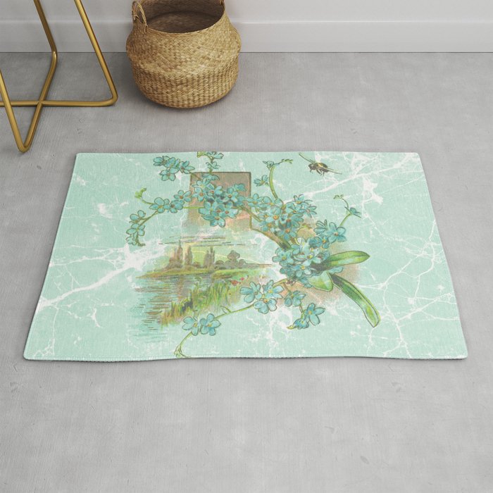 Modern vintage mint marble floral landscape Rug Gallery Image 1