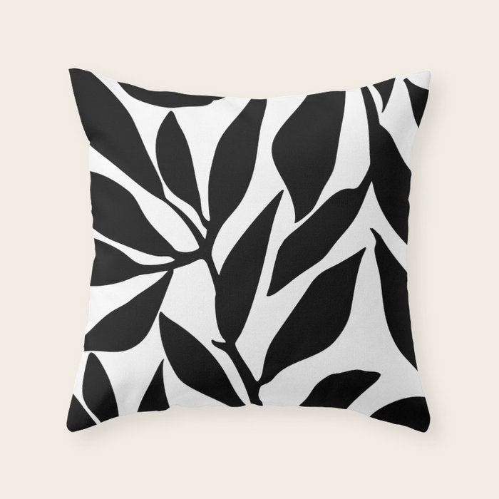 Bold Black White Botanical Leaf Silhouettes Throw Pillow Gallery Image 1