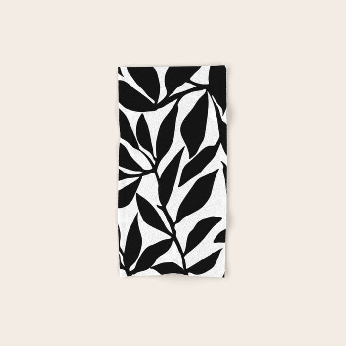 Bold Black White Botanical Leaf Silhouettes Bath Towel Gallery Image 1