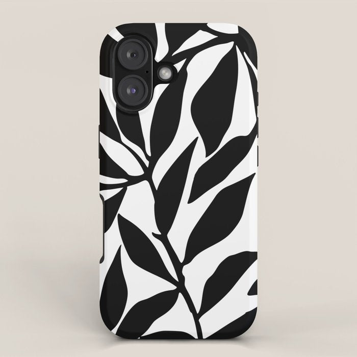 Bold Black White Botanical Leaf Silhouettes iPhone Case Gallery Image 1