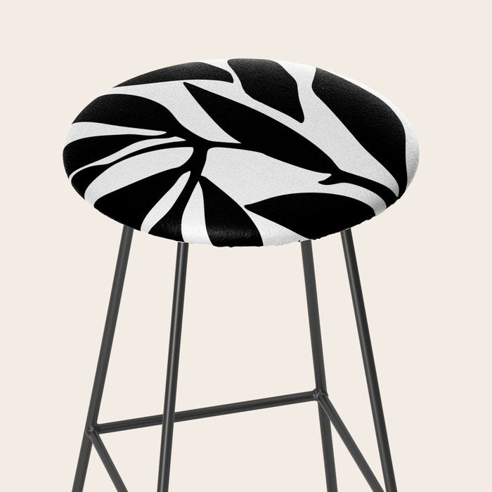 Bold Black White Botanical Leaf Silhouettes Stool Gallery Image 2