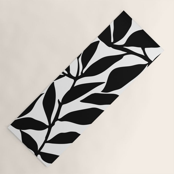Bold Black White Botanical Leaf Silhouettes Yoga Mat Gallery Image 1