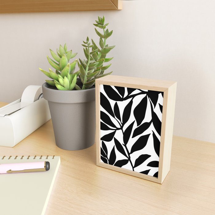 Bold Black White Botanical Leaf Silhouettes Mini Art Print Gallery Image 2