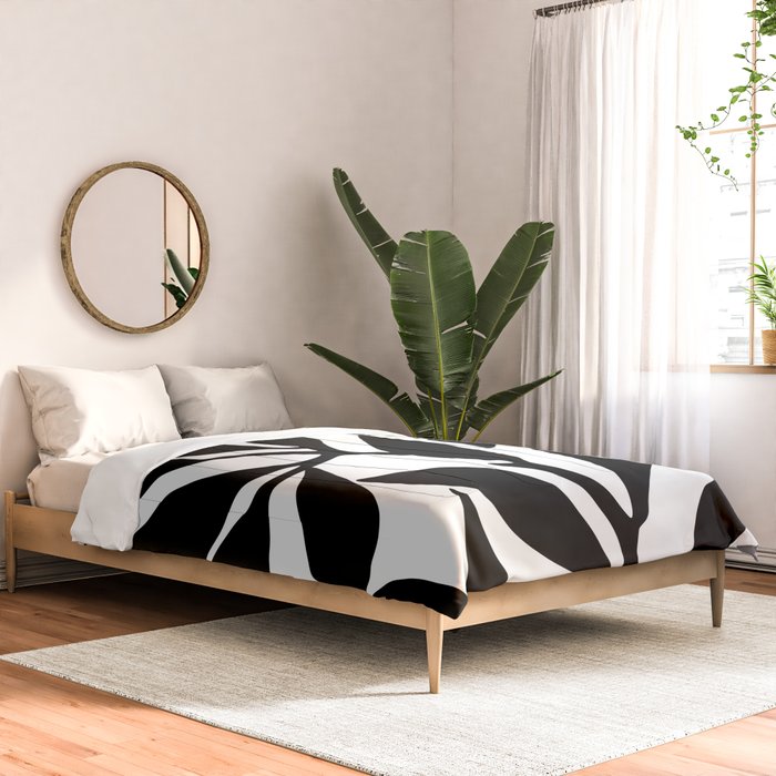 Bold Black White Botanical Leaf Silhouettes Comforter Gallery Image 2