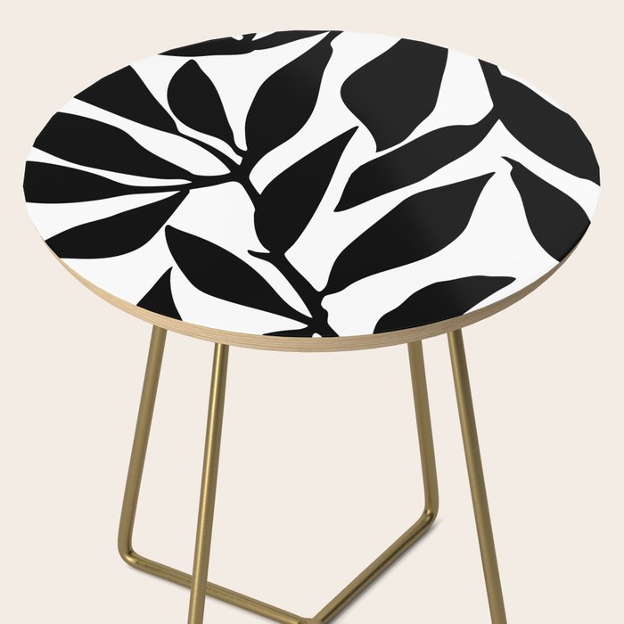 Bold Black White Botanical Leaf Silhouettes Side Table Gallery Image 2