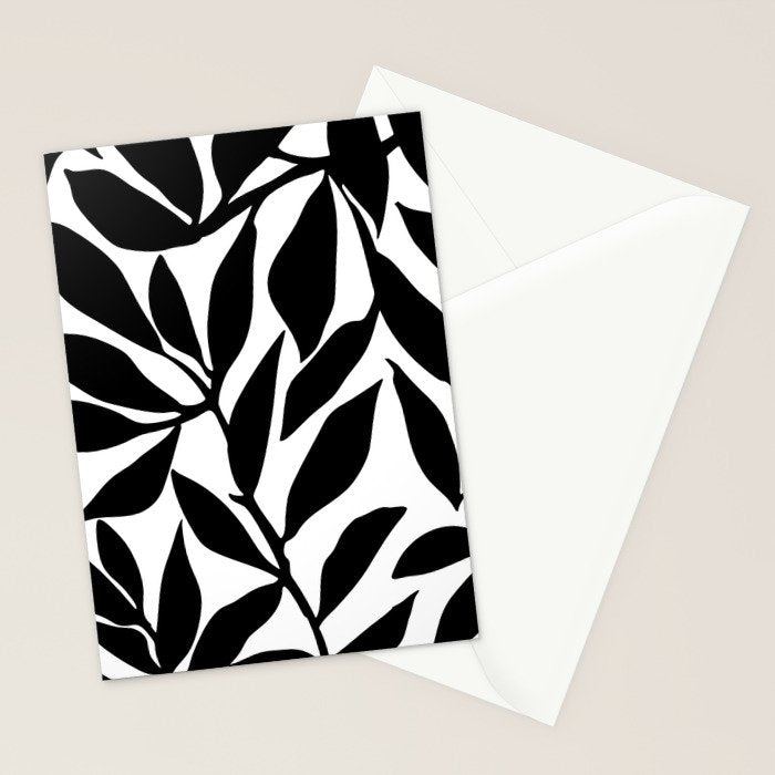 Bold Black White Botanical Leaf Silhouettes Stationery Card Gallery Image 2
