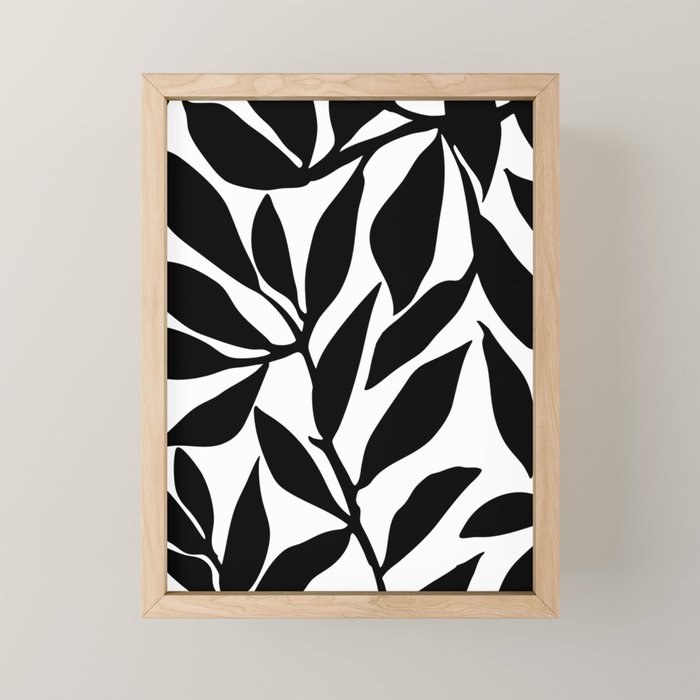 Bold Black White Botanical Leaf Silhouettes Mini Art Print Gallery Image 1