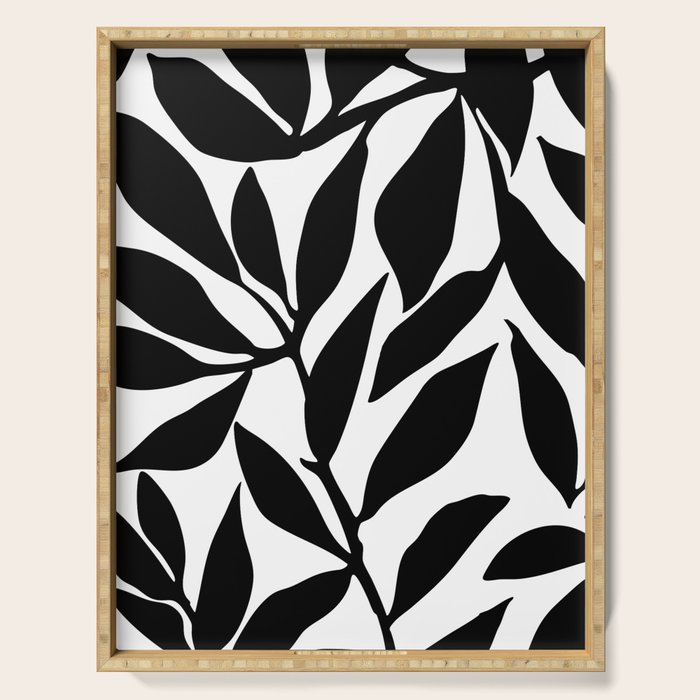 Bold Black White Botanical Leaf Silhouettes Serving Tray Gallery Image 1
