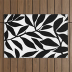 Bold Black White Botanical Leaf Silhouettes Outdoor Rug Gallery Image 1