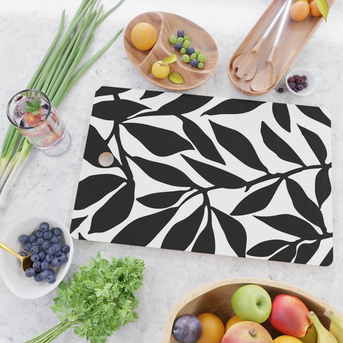Bold Black White Botanical Leaf Silhouettes Cutting Board Gallery Image 2