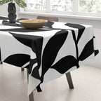 Bold Black White Botanical Leaf Silhouettes Tablecloth Gallery Image 3