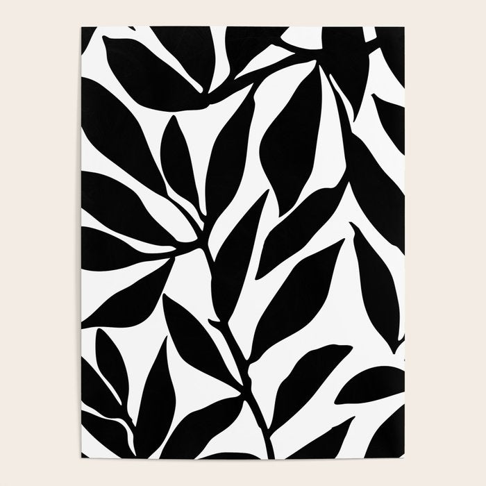 Bold Black White Botanical Leaf Silhouettes Poster Gallery Image 4