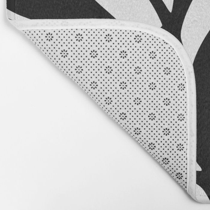 Bold Black White Botanical Leaf Silhouettes Bath Mat Gallery Image 2
