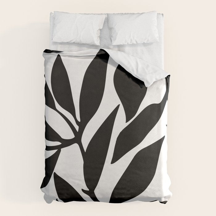Bold Black White Botanical Leaf Silhouettes Duvet Cover Gallery Image 6