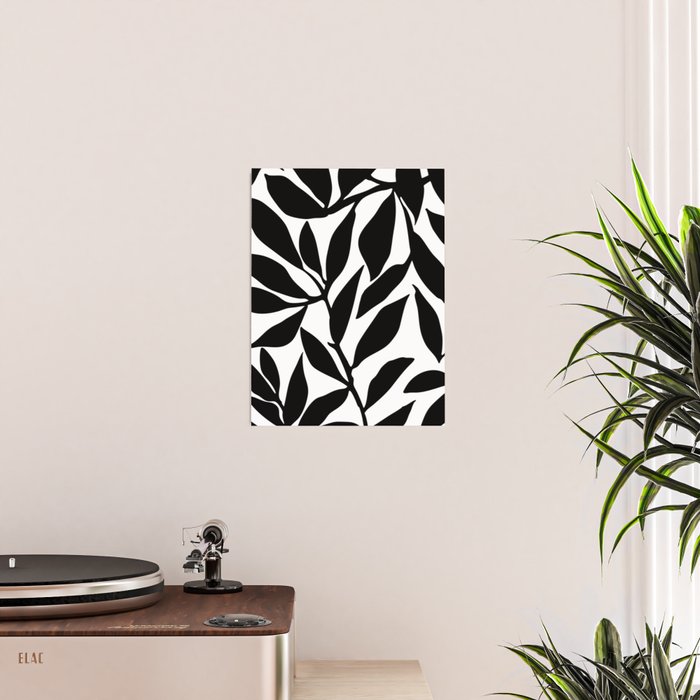 Bold Black White Botanical Leaf Silhouettes Poster Gallery Image 2