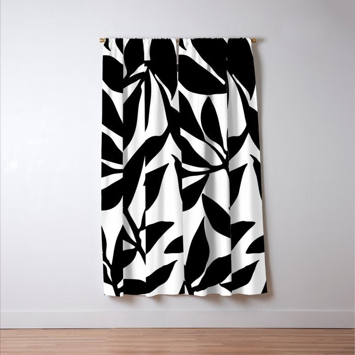 Bold Black White Botanical Leaf Silhouettes Window Curtain Gallery Image 3