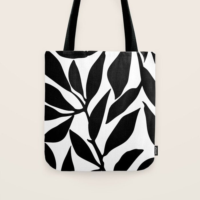 Bold Black White Botanical Leaf Silhouettes Tote Bag Gallery Image 1