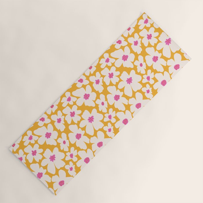 Retro Daisy - Yellow, Pink and White Yoga Mat Gallery Image 1