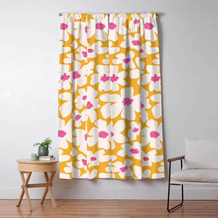 Retro Daisy - Yellow, Pink and White Window Curtain Gallery Image 5
