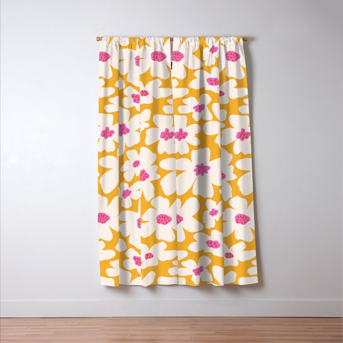 Retro Daisy - Yellow, Pink and White Window Curtain Gallery Image 3