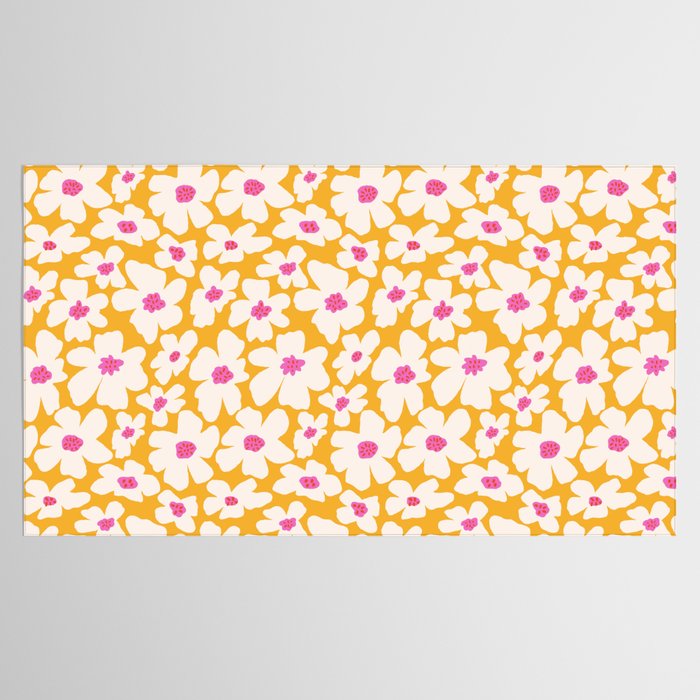 Retro Daisy - Yellow, Pink and White Tablecloth Gallery Image 2