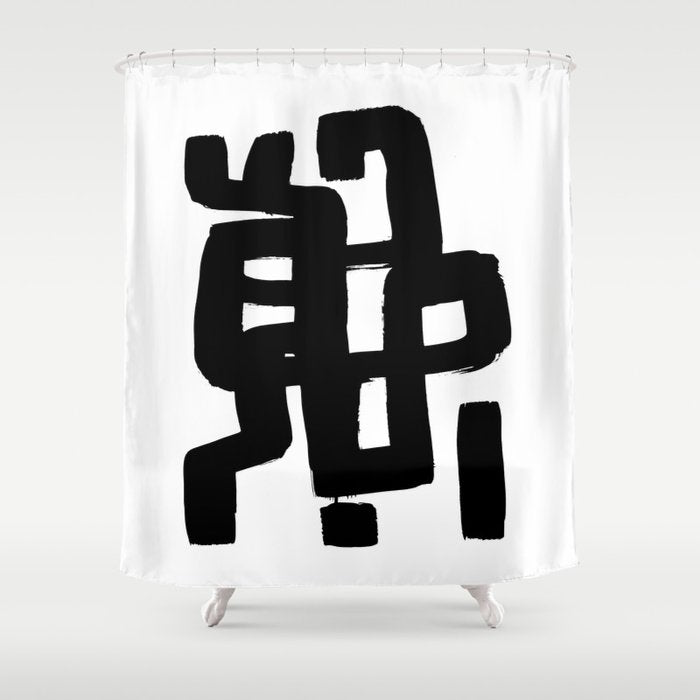 Black Signature White Background Shower Curtain Gallery Image 1