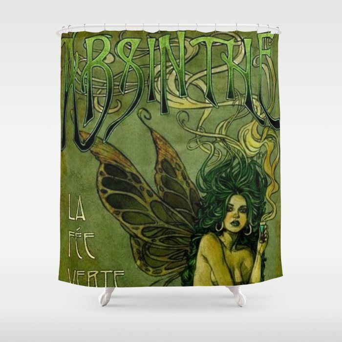 Vintage Parisian Green Fairy Absinthe Alcoholic Aperitif Advertisement Poster Shower Curtain Gallery Image 1