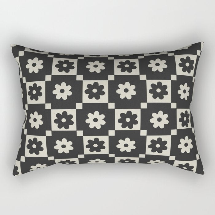 Checkered Daisy - Black ink Rectangular Pillow Gallery Image 1