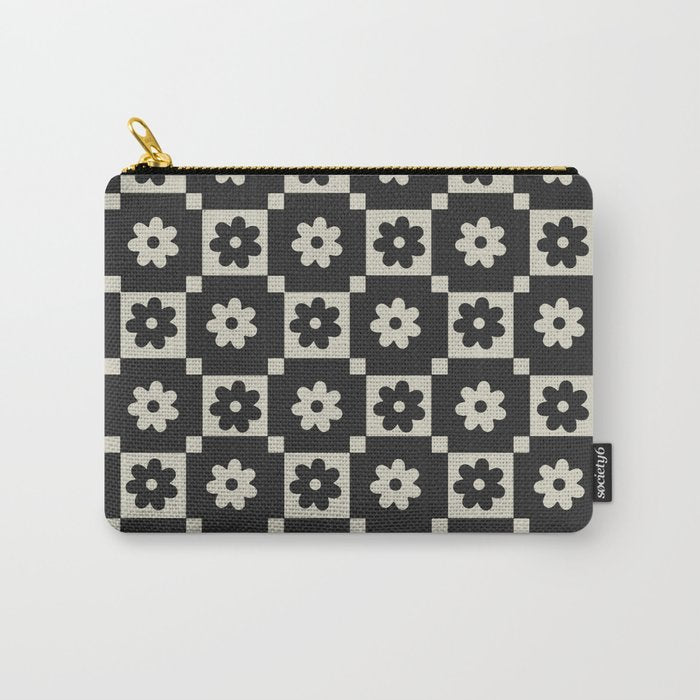 Checkered Daisy - Black ink Carry All Pouch Gallery Image 1