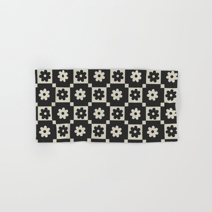 Checkered Daisy - Black ink Bath Towel Gallery Image 1