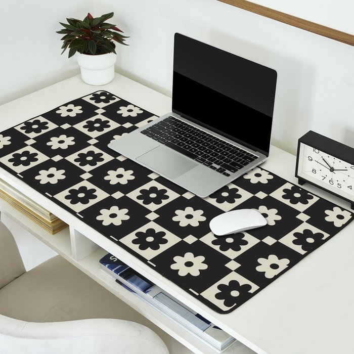Checkered Daisy - Black ink Desk Mat Gallery Image 2