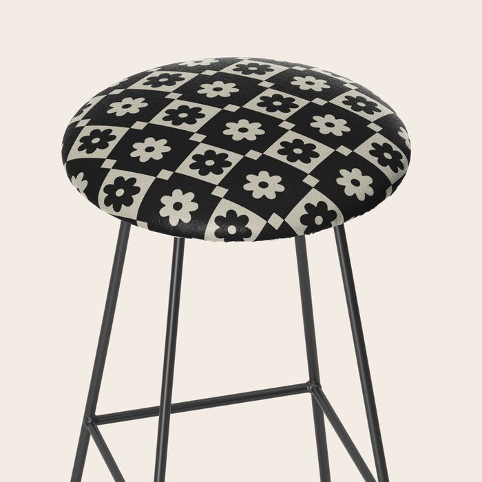 Checkered Daisy - Black ink Stool Gallery Image 2