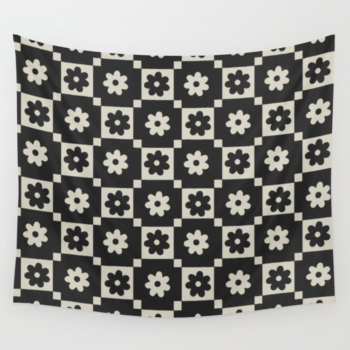 Checkered Daisy - Black ink Wall Tapestry Gallery Image 1