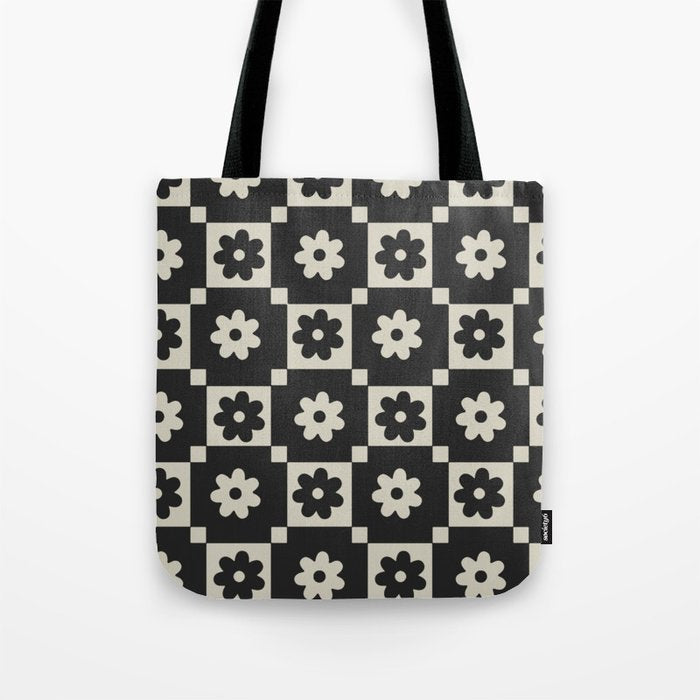 Checkered Daisy - Black ink Tote Bag Gallery Image 1
